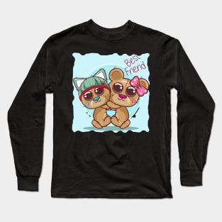 Greeting card with bear boy and girl cartoon Long Sleeve T-Shirt